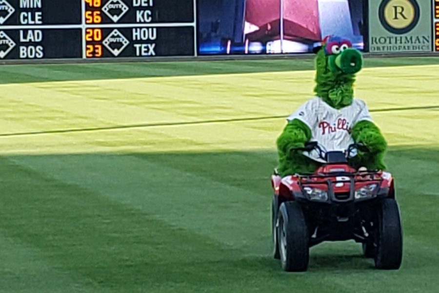 The Phillie Fanatic rides a UTV before a game at Citizens Bank Park in Philadelphia. Phillie Fanatic by Kyle Phillips is licensed under CC BY-ND 2.0