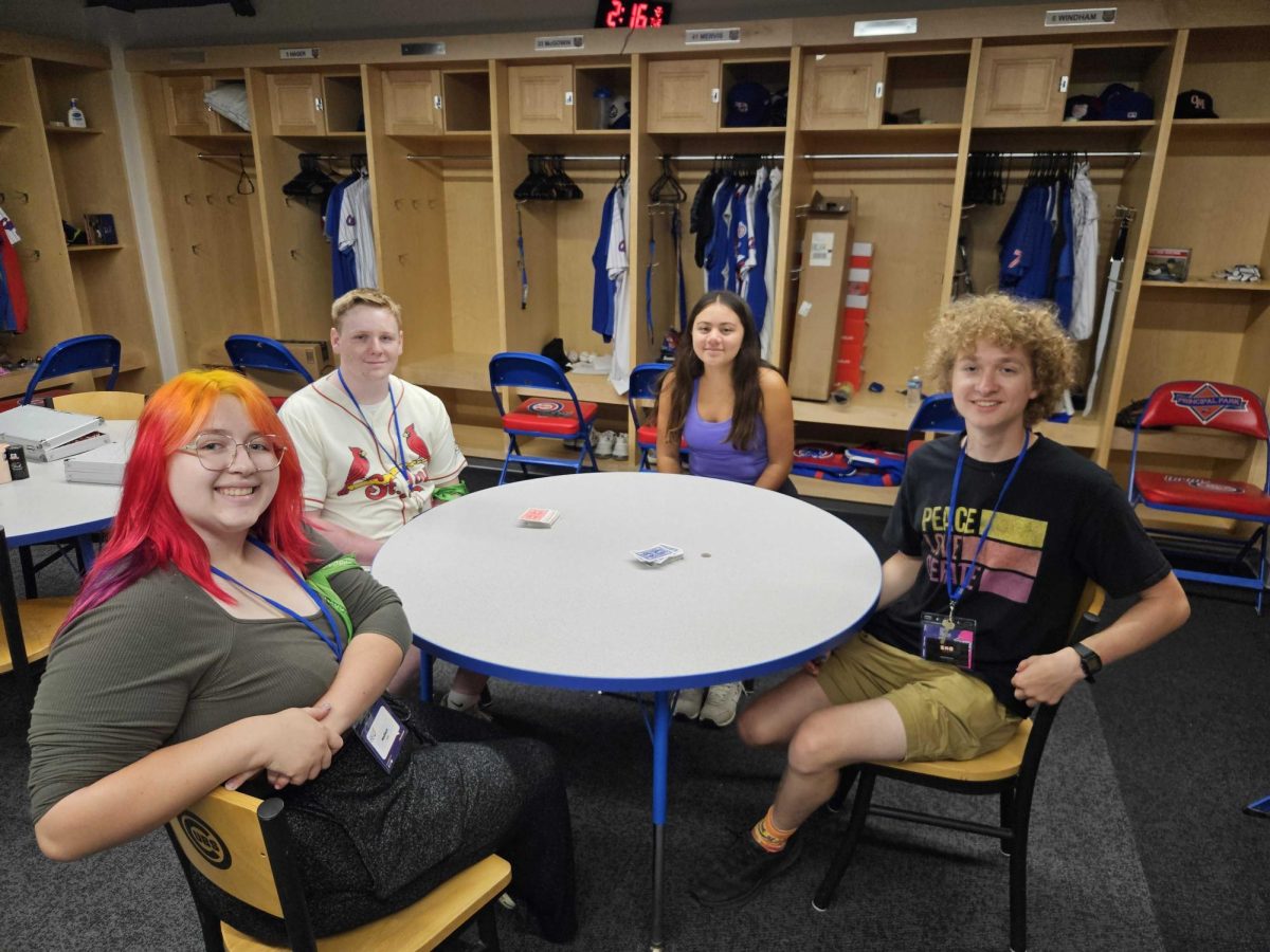 Students from the SNO Workshop track of the Media Now camp pose for a photo in the Iowa Cubs clubhouse at Principal Park in Des Moines on July 9, 2024.